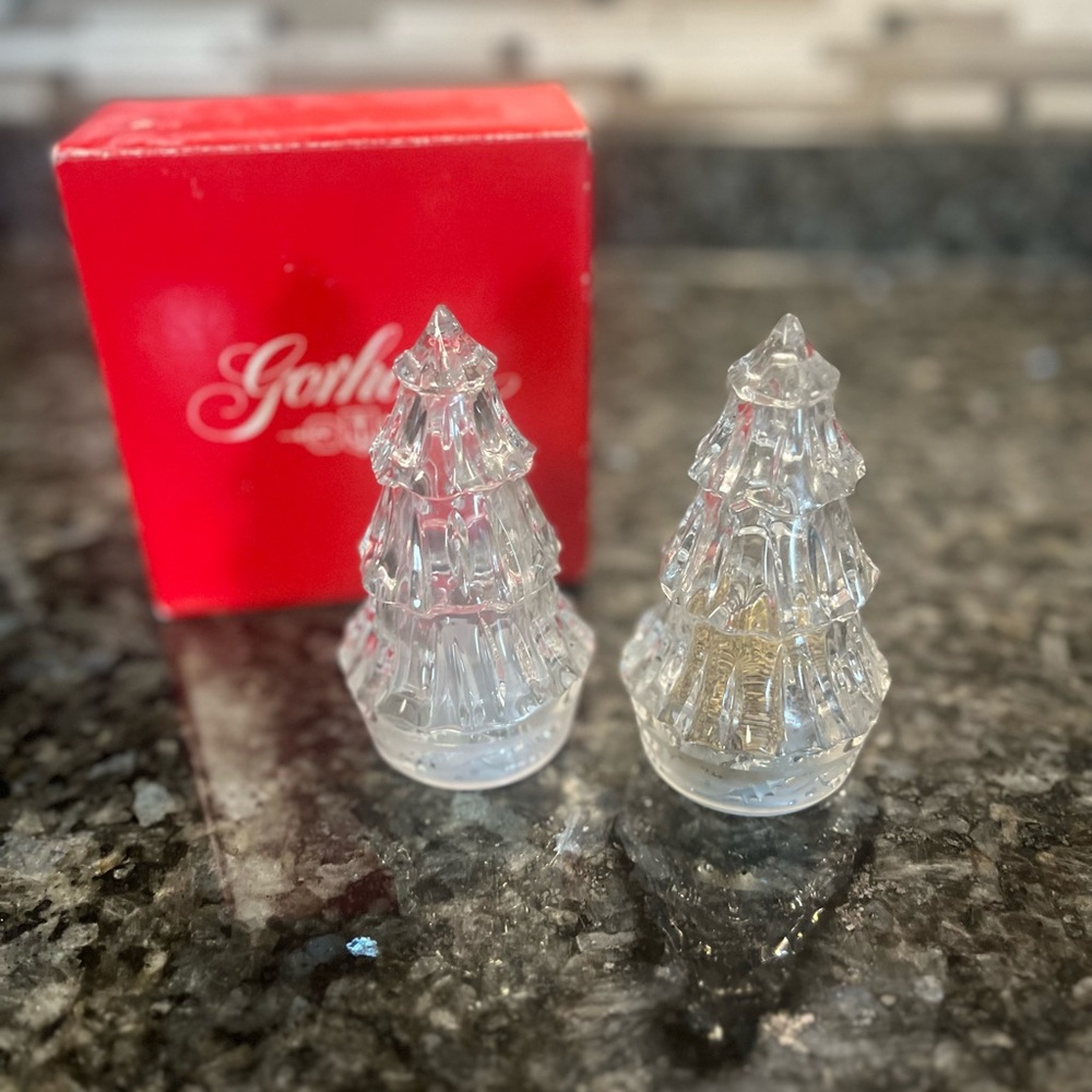 Gorham Crystal Christmas Tree Shaped Salt and Pepper Shakers!!